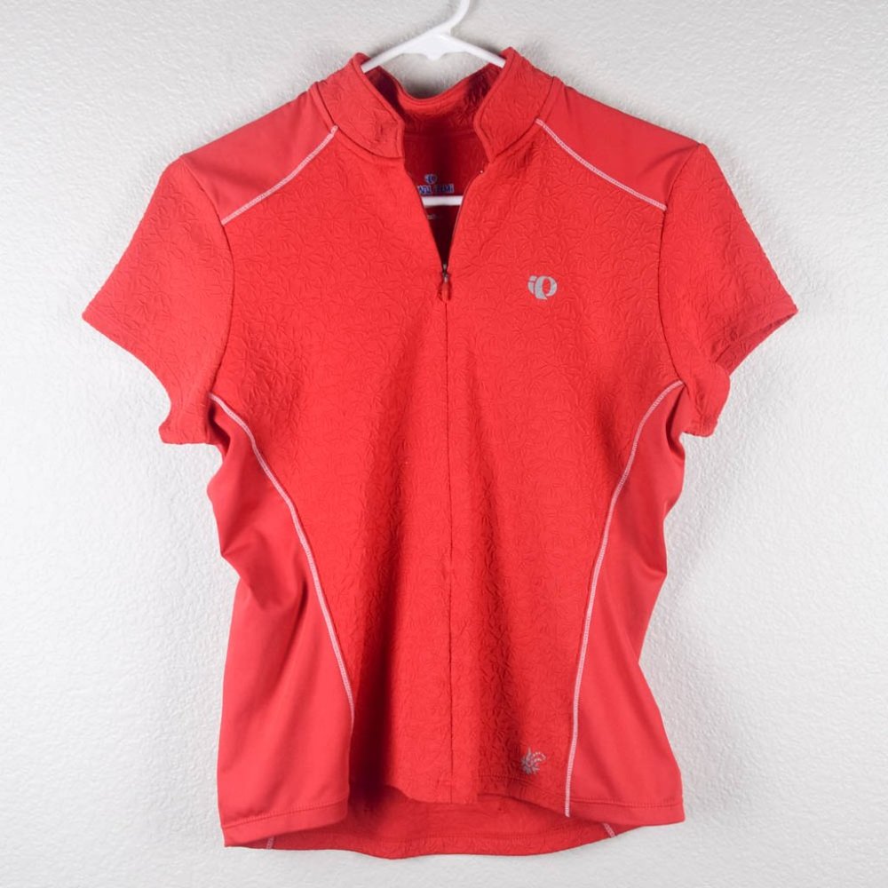 Pearl Izumi Womens M Red Short Sleeve Fitted Bicycle Cycling Jersey Top 1/4 Zip